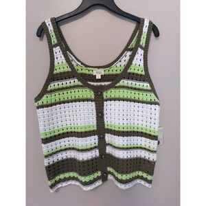 A‎ New Approach Open Crochet Multicolor Stripe Knit Sweater Vest Size L